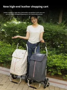 नए आगमन पोर्टेबल घर का उपयोग चमड़े की शॉपिंग कार्ट कार कैटो कंकरा शॉपिंग ट्रॉली फोल्डेबल किराने मल्टीफंक्शन फोल्डेबल - Product Image 3