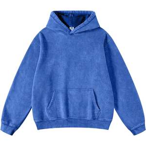 2025 ácido lavado Streetwear moda Sudadera con capucha de gran tamaño para mujeres peso pesado polar algodón Vintage sudadera azul brillante parejas - Product Image 3