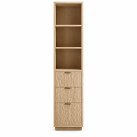 Meuble de rangement moderne en bois clair pour salle de bain, meuble à linge étroit autoportant avec 3 compartiments ouverts et 3 tiroirs