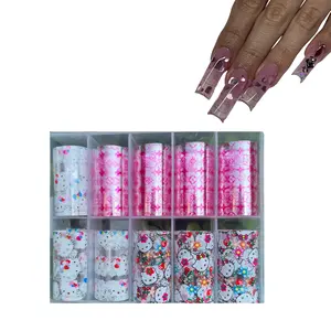 Популярный дизайн ногтей новый милый розовый мультяшный Кот дизайнерский логотип звезда переводная лазерная бумага каваи наклейка для ногтей Фольга
