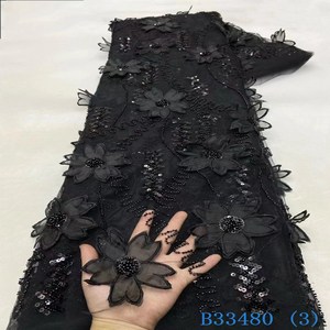 High Quality Premium Lace <strong>Fabric</strong> 3D <strong>Flower</strong> Lace With Beads and Pearls Mesh 3D Lace With High End <strong>Embellishments</strong> - Product Image 3