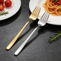 Fourchette coréenne FLEY en acier inoxydable 304, manche long, doré, pour salade, pâtes, dîner, restaurant, hôtel, vente en gros