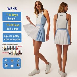 Robe de tennis sans manches zippée pour femme, idéale pour le pickleball et le fitness en extérieur, tenue de plage avec short de tennis plissé, personnalisable avec le nom de l'équipe (OEM) - Product Image 1