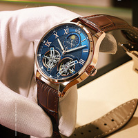 Montre mécanique analogique pour homme AILANG, design double tourbillon, acier inoxydable, mode, cuir, phase de lune, automatique