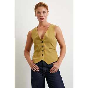 Chaleco de Lino y Algodón para Mujer, Color Oliva, Transpirable, Ropa Exterior - Product Image 4