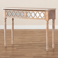 Table de console en bois blanc lavé rustique français personnalisé avec miroir