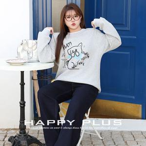 Sweat-shirt surdimensionné pour femme Happy Plus, doublé en polaire, avec imprimé chien, dessin animé, tissu en molleton, grande taille, vêtements d'hiver - Product Image 4