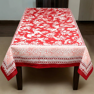 <span class=keywords><strong>Tovaglia</strong></span> in <span class=keywords><strong>Cotone</strong></span> 100% Stampata a Mano con Motivi Floreali Rossi, Qualità Professionale, Prodotta in India, 150x220cm - Product Image 1