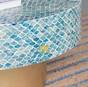 โต๊ะกาแฟฝังมุกสีน้ำเงินทำมือ ดีไซน์ทันสมัย เฟอร์นิเจอร์ห้องนั่งเล่นสุดหรู โครงไม้ ตกแต่งบ้านอย่างมีระดับ ราคาประหยัด - Product Image 3