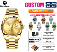 NOVETHERA Jam Tangan Mewah Bisnis Klasik Laris Manis OEM Logo Kustom Bercahaya Tahan Air Kalender Jam Quartz untuk Pria