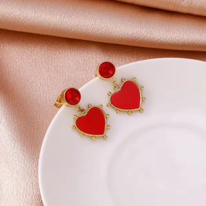 Boucles d'oreilles en acier inoxydable 304 plaqué or, forme de cœur, design goutte d'huile non décolorant, idéal pour les femmes, port quotidien, bijoux de mode - Product Image 5