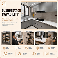 Meuble de cuisine sans poignées, gris brillant, configuration d'angle avec unités murales complètes pour projets de rénovation d'appartements et de condos modernes