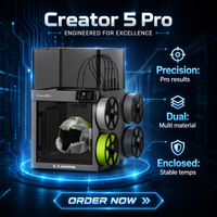 FLASHFORGE Creator 5 Pro, imprimante 3D industrielle automatique, nouvelle version, USB haute vitesse 350 mm/s, 4 extrudeurs indépendants, multi-couleurs, PLA, plateau chauffant