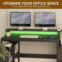 AJUNION Table d'ordinateur de bureau de jeu en forme de L avec lumières LED Station de charge intégrée Support de moniteur ergonomique pour la configuration des jeux