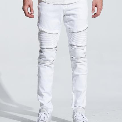 High Durable White Motorcycle Jeans Stretchy
