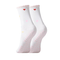 Chaussettes pour femmes avec logo personnalisé, bordure à volants, motif cœur, respirantes, chaussettes de pilates pour femmes pour le yoga