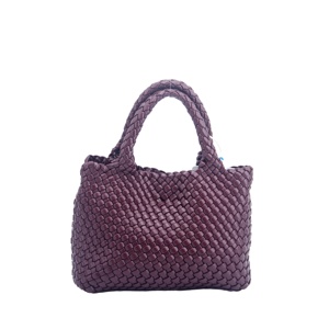 กระเป๋าผ้าทอที่สง่างาม | กระเป๋าถือ<span class=keywords><strong>สี</strong></span><span class=keywords><strong>เบ</strong></span>อร์กันดีที่มีหูหิ้วถักและจี้ลูกบอล | กระเป๋าสะพายไหล่ความจุขนาดใหญ่สำหรับผู้หญิง - Product Image 3