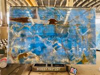YDSTONE Dalle moderne en onyx bleu 4 pi X 8 pi Marbre translucide rétro-éclairé Panneau mural en pierre naturelle Comptoir poli