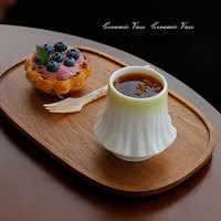 Tasse à café et soucoupe en céramique de porcelaine blanche Suet Jade, motif volcan du Mont Fuji, design rétro de luxe léger, style Silent Wind Homestay