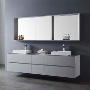 Wall Mounted Bathroom <b>Vanity</b> Two Drawers <b>Light</b> Grey Bathroom Cabinet Set With Long Handle for Wholesale - Product Image 1