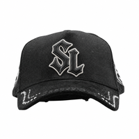 Casquette de luxe OEM en gros, broderie et strass, en daim noir, style hip-hop streetwear, personnalisée, haute qualité
