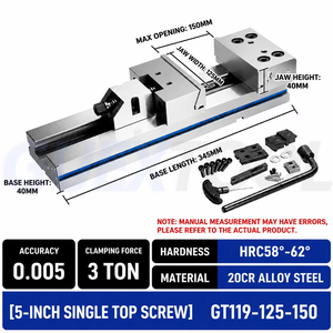 Tornillo de banco de precisión GT100x100 y GT125x150 de 4/5 pulgadas para centros de mecanizado CNC, tornos y fresadoras - Product Image 2