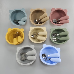 Wholesale Toddler Dinnerware <b>Set</b> Silicone Kids Bowl Spoon <b>Microwave</b> Safe Child Friendly Durable Cartoon Design - Product Image 4