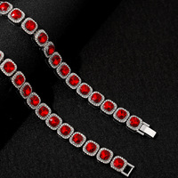 Chaîne cubaine Hip Hop pour homme en verre rouge 12 mm, style Rock Sugar, accessoires tendance pour homme
