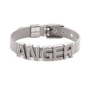 Bracelet à perles pour hommes et femmes, bijou unisexe, en acier inoxydable, avec boucle coulissante en maille et lettres, à faire soi-même, Design spécial, 10mm - Product Image 4