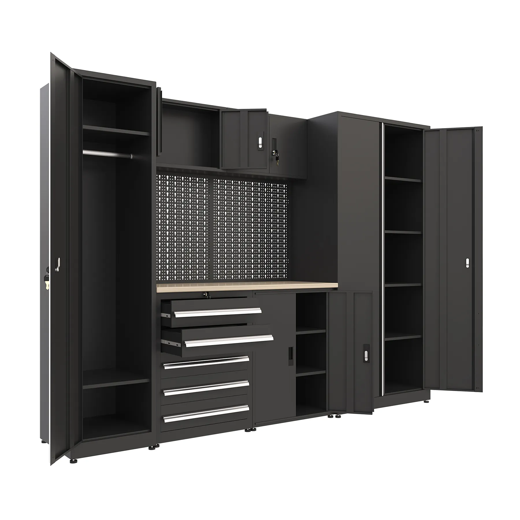 JZD Workshop Madular Set Workbench With Drawers 114 Inches Garage Cabinet Wooden Steel Storage Cabinet