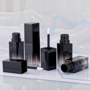 Custom logo in tock plastic empty square gradient black lip gloss container liquid lipstick tube with brush