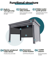 Pergolas et gazebos en aluminium à toit fixe à persienne rétractable moderne Zekin Designs extérieurs pour patios