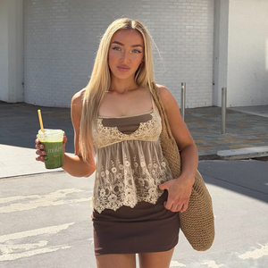 Summer Y2K Women Tank <b>Top</b> Sexy Lace <b>Patchwork</b> Floral Retro Crop Cami Loose Hem Wholesale - Product Image 4