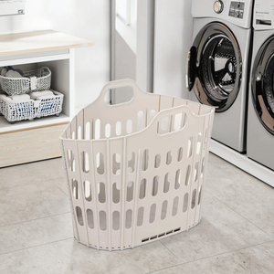 Estante de baño de almacenamiento de doble nivel multifuncional, cesta de lavandería de plástico plegable para ropa, bolsa de almacenamiento de ropa de cama - Product Image 1