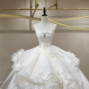 Robe de mariée JFH107 Royal sans bretelles, avec volants, en dentelle florale moderne ivoire, appliques en cristal brodées, longueur ras du sol, traîne chapelle - Product Image 5