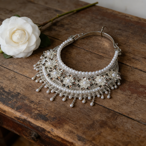 Collar Étnico Floral Brillante |   Collar llamativo estilo Miao chapado en plata con flecos de perlas - Product Image 6