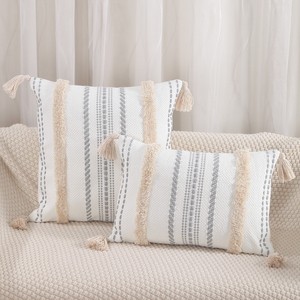 Nouvelle housse <span class=keywords><strong>de</strong></span> coussin en coton jacquard tuftée à franges pour bureau, canapé, tête <span class=keywords><strong>de</strong></span> <span class=keywords><strong>lit</strong></span> et coussin lombaire - Product Image 1