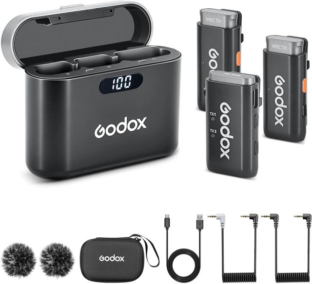 Wec Kit2 Wireless Lavalier Microphone, 8h Battery Life, Dual Channel 2.4g Wireless Mic, 200m(656ft.) Range, Noise