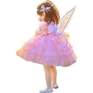 2023-2024, primavera para niñas, nuevo vestido para niñas, vestido de elfo, venta al por mayor, vestido rosa de princesa para niños, falda de encaje