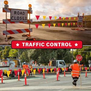 Roadway Triangular Traffic Control Safety String Barrier <b>Flags</b> Pennant Anti-Wrinkle PVC - Product Image 5