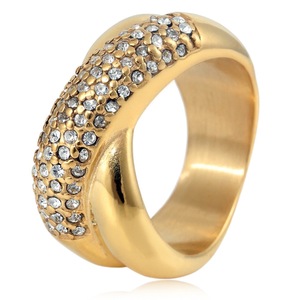 yunnique <b>Titanium</b> Steel <b>Ring</b> Gold Micro Pave White Stone Women's Fashion Jewelry Gift - Product Image 1