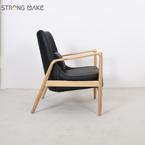 Meubles de salon chaise d'appoint en bois design à dossier haut chaise longue moderne du milieu du siècle avec pouf - Product Image 6