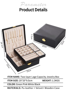 Caja de regalo de joyería bloqueable rectangular multifunción de gran capacidad de cuero PU con logotipo personalizado recién llegado - Product Image 6