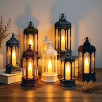 Lanterne LED hexagonale transparente rétro de 7,87 pouces, sans flamme, pour bougie, décoration de table suspendue pour mariage, éclairage intérieur - Vente en gros