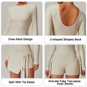 فستان رياضي نسائي مخصص للتنس والجولف بأكمام طويلة وتصميم ضيق مكشوف الظهر لفصل الخريف - Product Image 4