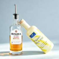 Bouteille en verre vide personnalisée, transparente ou dépolie, 375 ml ou 500 ml, pour huile d'olive pressée à froid, liqueur, huile de cuisson, spiritueux, whisky, avec bouchon en liège