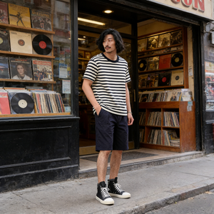 T-shirt à col rond rayé rétro en jersey 100% coton pour homme, 230g, poids lourd, écologique, rayures bretonnes, manches courtes, streetwear - Product Image 3