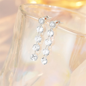 Boucles d'oreilles pendantes longues en argent S925 avec cristaux de zircon pour femmes - Product Image 2