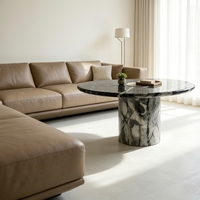 Table d'appoint contemporaine minimaliste en marbre Nero Marquina à profil bas, idéale pour appartement, villa, manoir, hôtel, salon