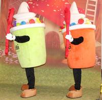 Costumes de mascotte en peluche personnalisés vert clair et orange en forme de coupe de crème glacée pour adultes, publicité extérieure